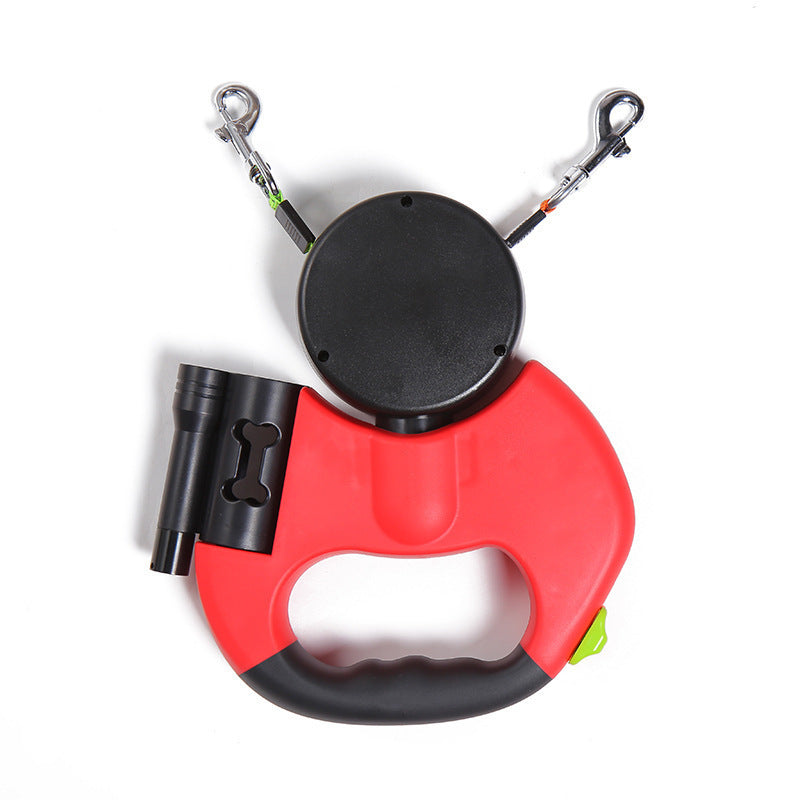 Guia Retrátil Dupla com LED para Cachorros  Refletiva e Giro 360° Anti-Enrosco